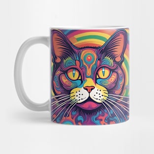 Groovy 70s rainbow colors psychedelic cat Mug